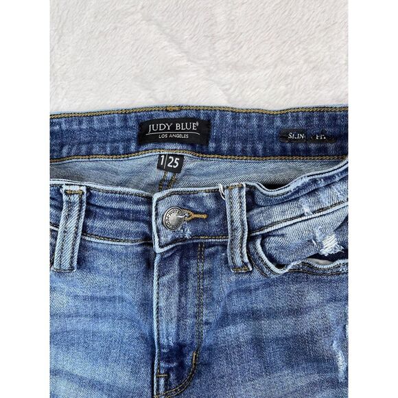 Judy Blue Jeans Women's Blue Skinny Fit Buffalo Plaid Patch Distressed - Sz 1/25 - Picture 7 of 9